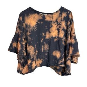 Jade by Jane Tie Dye Crop Top XL Black Tan Oversized Boxy Boho Tee